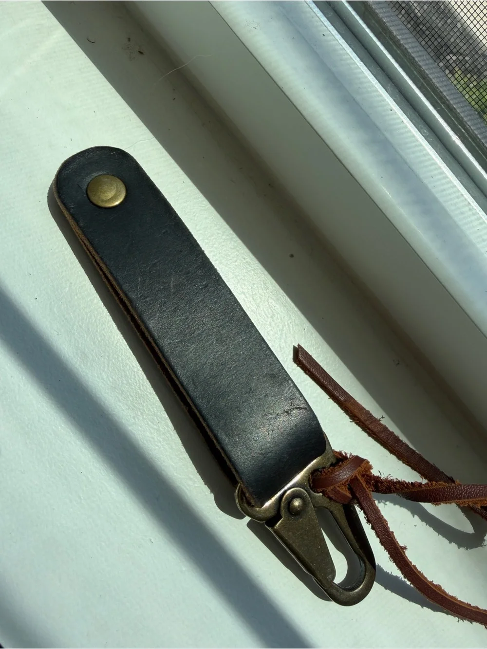 Handmade Leather Keychain Loop with Brass Clip Closure